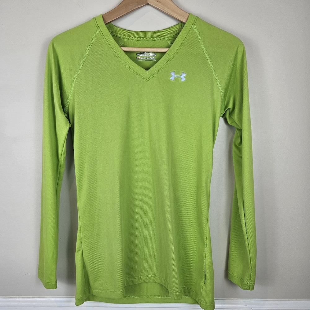 UNDER Armour Semi Fitted Heat Gear Green V-Neck XS A1005